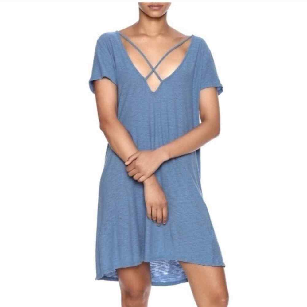Michelle By Comune Small Teviston Cross Front T-shirt Dress in Riviera Blue